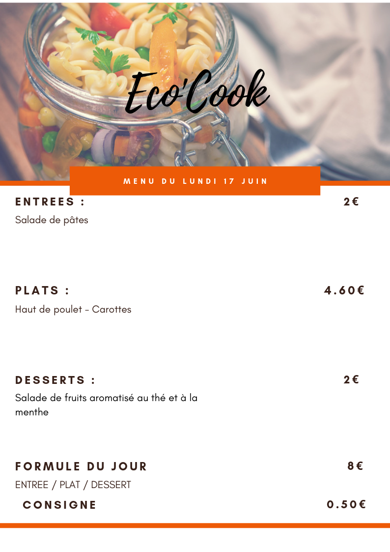 menu dU LUNDI 17 JUIN